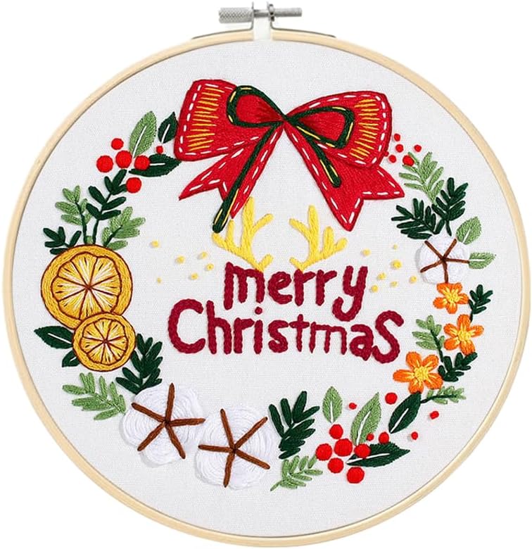 wtisan Christmas Embroidery Kits: 1 Pack Cross Stitch Kit for Beginners Adults, DIY Ornaments Craft Kit with All Tools & Instructions, Stamped Hand Embroidery Starter Kit for Holiday Crafts & Xmas Home Decor - Image 1